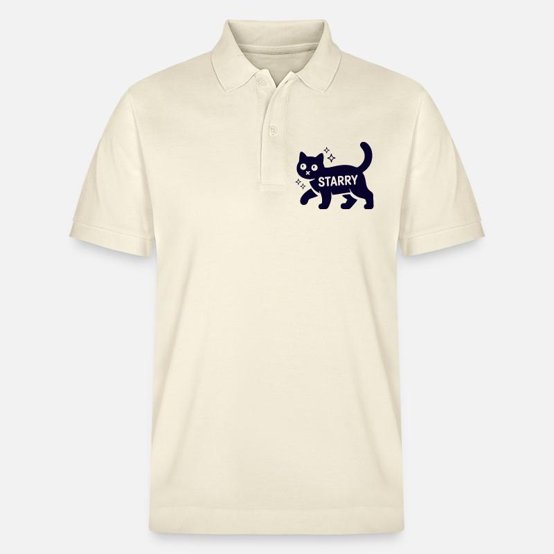 Samtpfote Starry Lustig Monochrom Katze - Stanley/Stella Unisex Bio-Poloshirt PREPSTER - Natur