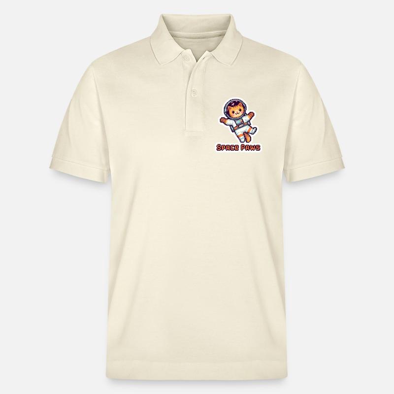 Space Paws – Pixel Cat Astronaut Sticker - Stanley/Stella Unisex Bio-Poloshirt PREPSTER - Natur
