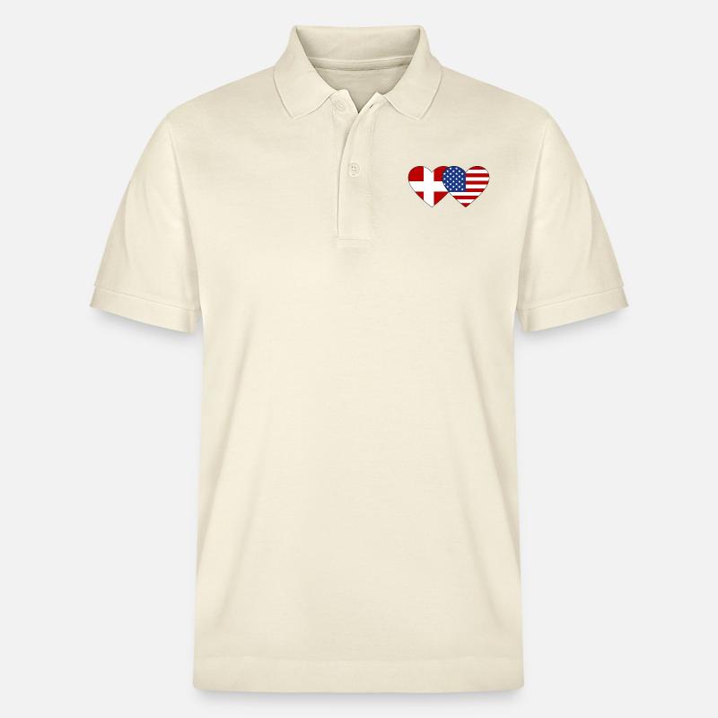 Danmark USA Flag Hjerte - Stanley/Stella PREPSTER økologisk unisex poloshirt - blød ecru