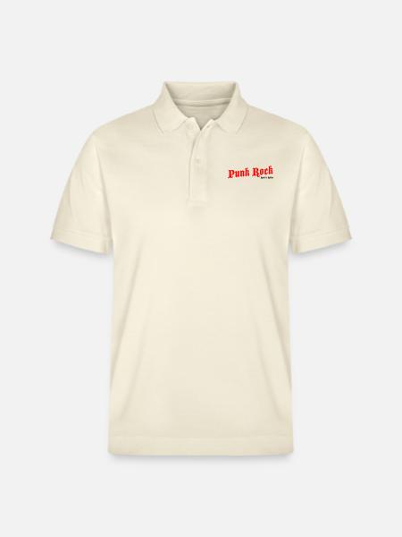 Punk Rock Red - Black Logo - Stanley/Stella Unisex Organic Polo Shirt PREPSTER - soft Ecru