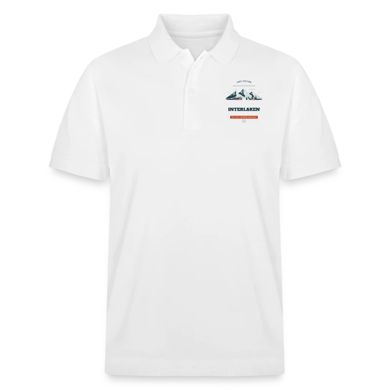 Interlaken badge on a stanley/stella unisex organic polo shirt prepster