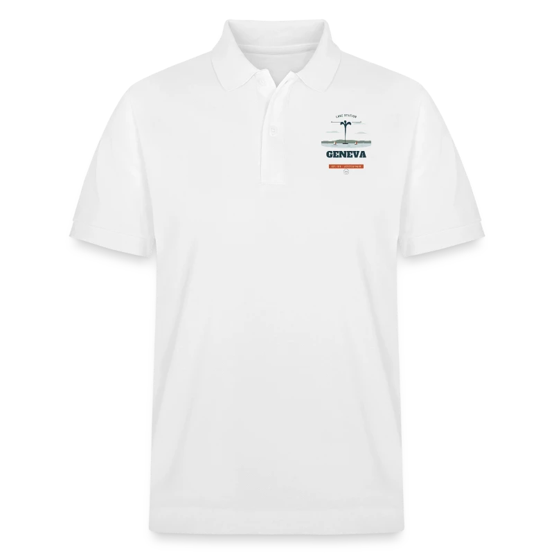 Geneva badge on a stanley/stella unisex organic polo shirt prepster