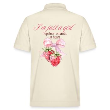 Ruban de fraise romantique désespéré - Polo PREPSTER bio Stanley/Stella Unisexe - écru doux - Dos - Andy (188cm)