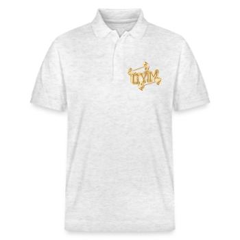 gold-tone dumbbell typography for gym enthusiasts - Stanley/Stella Unisex Organic Polo Shirt PREPSTER - heather white - Front - Roxy (174cm) & Andy (188cm)