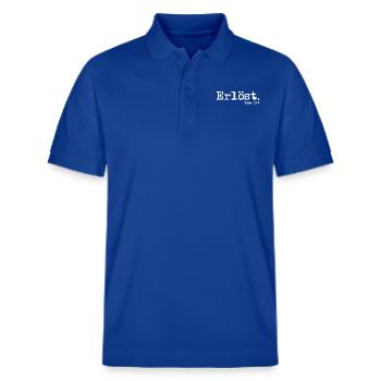 Redeemed - Rom. 3:24 - Stanley/Stella Unisex Organic Polo Shirt PREPSTER - majorelle blue - Front - Roxy (174cm) & Andy (188cm)