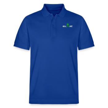 THC Healthcare - Cannabis Weed Marijuana Grass - Stanley/Stella Unisex Organic Polo Shirt PREPSTER - majorelle blue - Front - Roxy (174cm) & Andy (188cm)