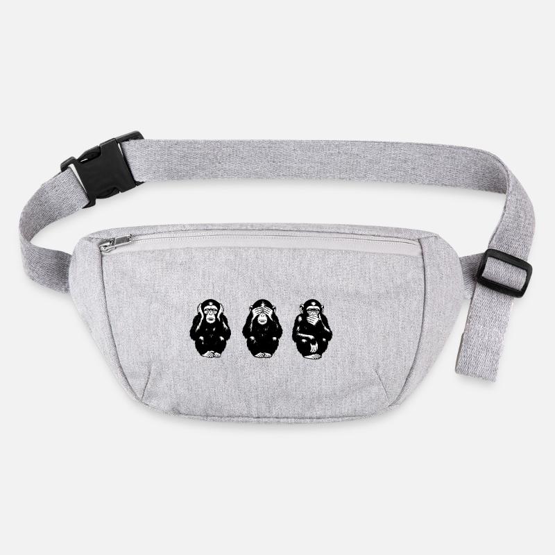 Three monkeys silhouettes in black and white Stanley/Stella recycled Hip Bag 