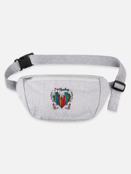 I Love Reading Bookworm Heart - Stanley/Stella recycled Hip Bag  - heather grey - Front