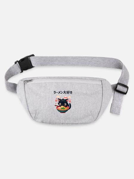 Cute Japanese Cat Eating Ramen Noodle Dish - Stanley/Stella recycled Hip Bag  - heather grey - Front