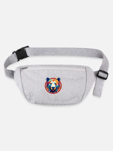 Abstrakter Spektrumbär: Geometrische Farbfusion - Stanley/Stella recycelte Gürteltasche - Grau meliert - Vorne