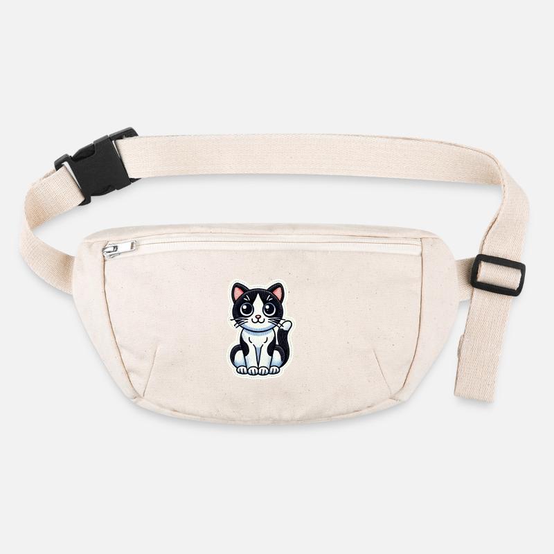 Cute Black & White Cat is sitting nicely / Patch Stanley/Stella recycled Hip Bag 