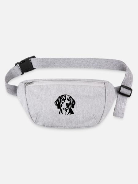 Tête de chien Beagle - Sac banane recyclé Stanley/Stella - gris chiné - Devant