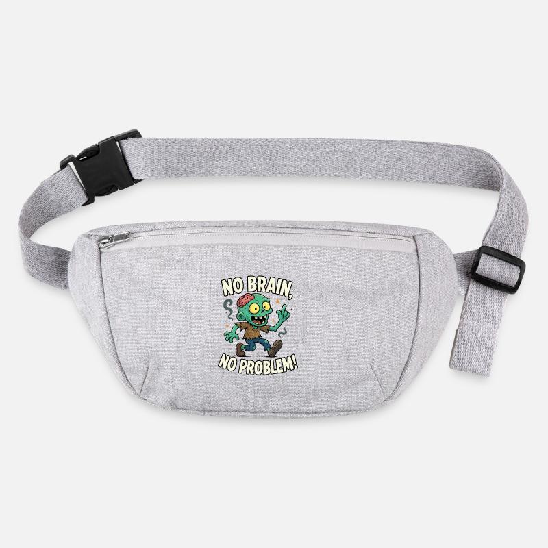 No Brain No Problem Zombie Tee - Stanley/Stella recycled Hip Bag  - heather grey