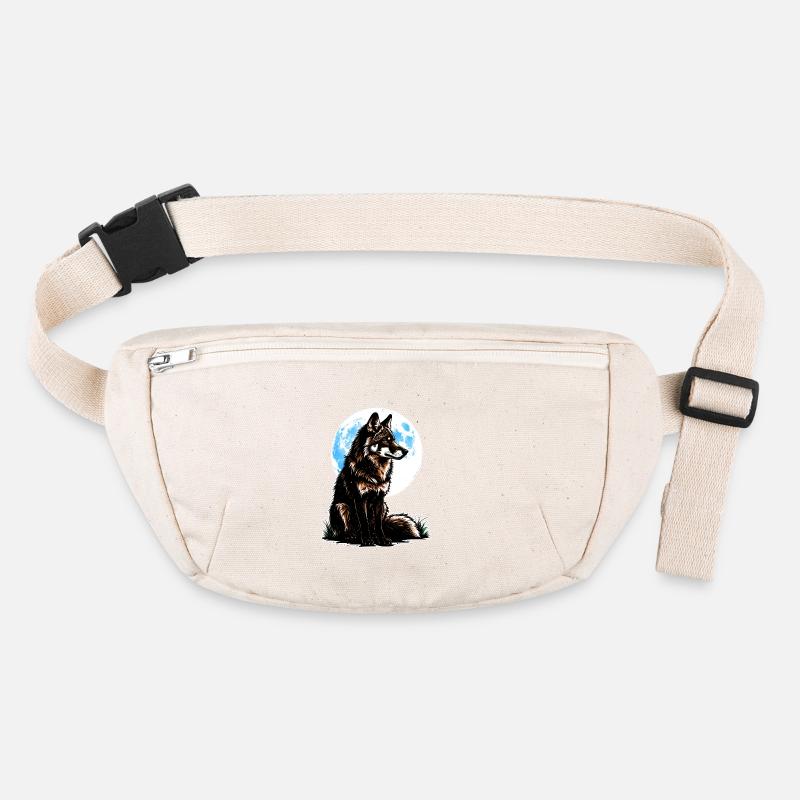 Un loup devant une lune bleue Sac banane recyclé Stanley/Stella