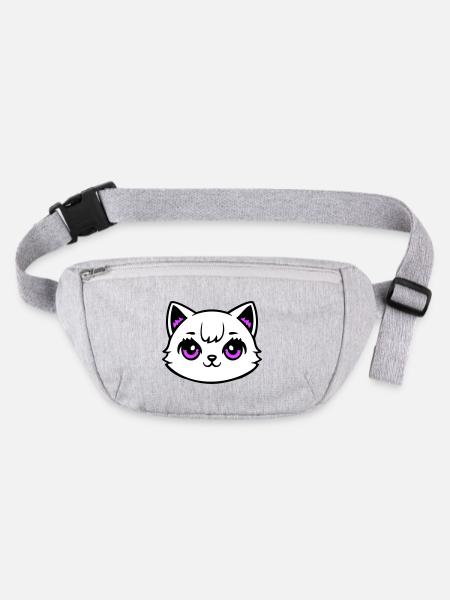 Katzenkopf Pink Augen Weiß Mieze Süß Kawaii Rosa - Stanley/Stella recycelte Gürteltasche - Grau meliert - Vorne