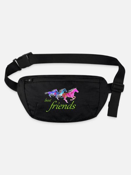 Best Friends Colorful Artistic Horses Circus - Stanley/Stella recycled Hip Bag  - black - Front