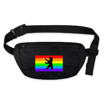 Berliner Bär / LGBT Q / Regenbogen Fahne - Stanley/Stella recycelte Gürteltasche - Schwarz - Vorne