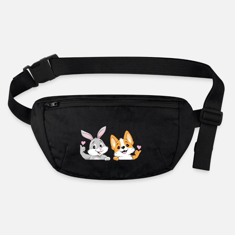 Happy rabbit and welsh corgi dog Stanley/Stella recycled Hip Bag 