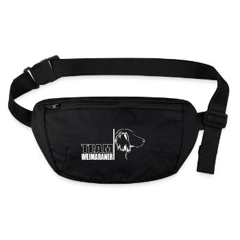 TEAM Weimaraner Langhaar Hunde Hund Wilsigns - Stanley/Stella recycelte Gürteltasche - Schwarz - Vorne