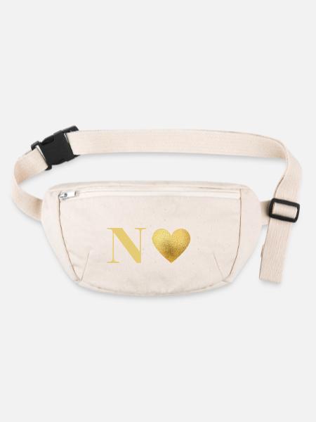 Buchstabe n goldenes Herz - Stanley/Stella recycelte Gürteltasche - Naturweiß - Vorne