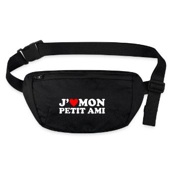 J' aime mon petit ami cadeau coeur rouge - Sac banane recyclé Stanley/Stella - noir - Devant
