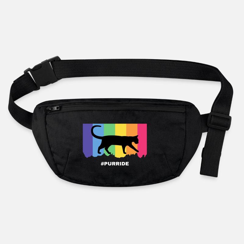 Silhouette de chat Purride sur des rayures arc-en-ciel - Sac banane recyclé Stanley/Stella - noir