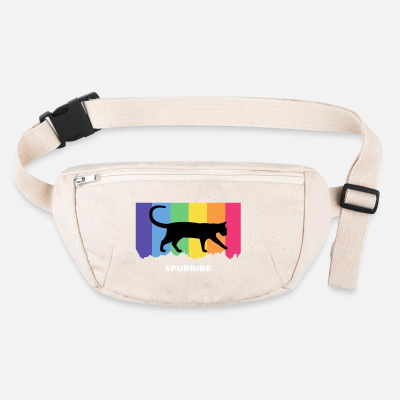 Purride cat silhouette over rainbow stripes Stanley/Stella recycled Hip Bag 