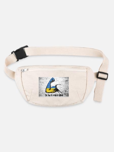 Slava Ukraini lettrage devise Ukraine muscles flexibles - Sac banane recyclé Stanley/Stella - blanc naturel - Devant