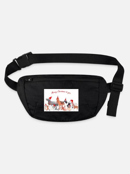 Chiens de Noël 2 Sticker - Sac banane recyclé Stanley/Stella - noir - Devant