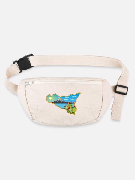 Etna panorama on the map of Sicily - Stanley/Stella recycled Hip Bag  - natural - Front