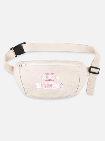 Puéricultrice super pouvoir cadeau - Sac banane recyclé Stanley/Stella - blanc naturel - Devant