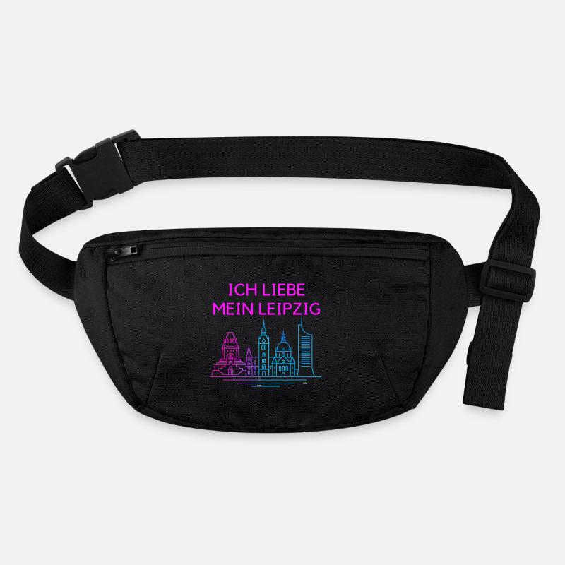 Ich liebe mein Leipzig Neon Skyline Stanley/Stella recycelte Gürteltasche