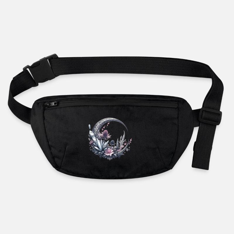 Crescent Moon in Silver, with Crystals and Flowers Stanley/Stella recycled Hip Bag 