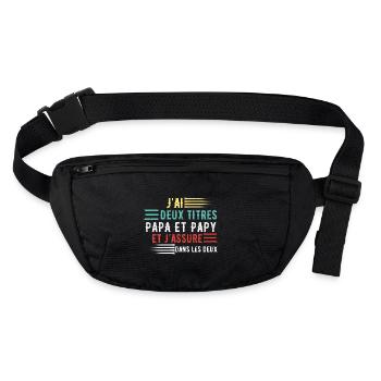 J'ai deux titres papa et papy cadeau fête des père - Sac banane recyclé Stanley/Stella - noir - Devant