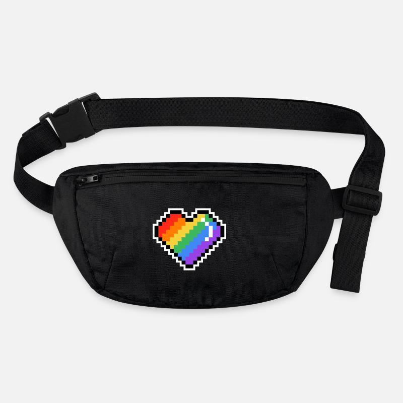 Cœur arc-en-ciel Pixel - Sac banane recyclé Stanley/Stella - noir