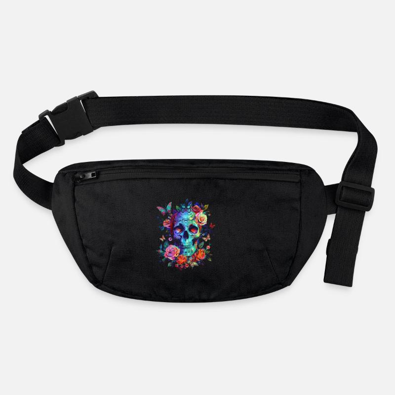Totenkopf mit Blumen und Schmetterling Stanley/Stella recycelte Gürteltasche