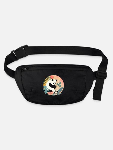 Panda avec des plantes et des fruits exotiques - Sac banane recyclé Stanley/Stella - noir - Devant
