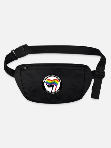 Kunterbunt und immer da – homophile Antifa - Stanley/Stella recycelte Gürteltasche - Schwarz - Vorne