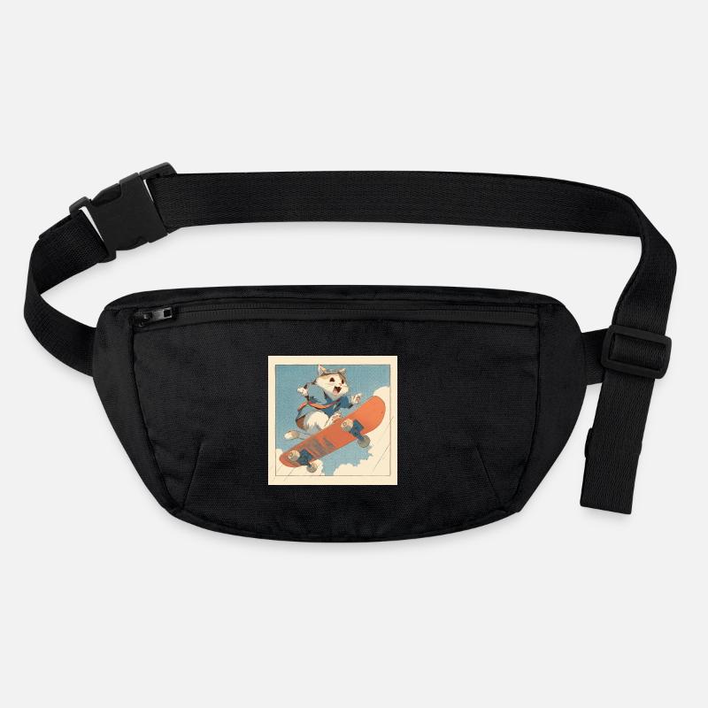Retro Cat Skateboarder in Flight - Stanley/Stella recycled Hip Bag  - black
