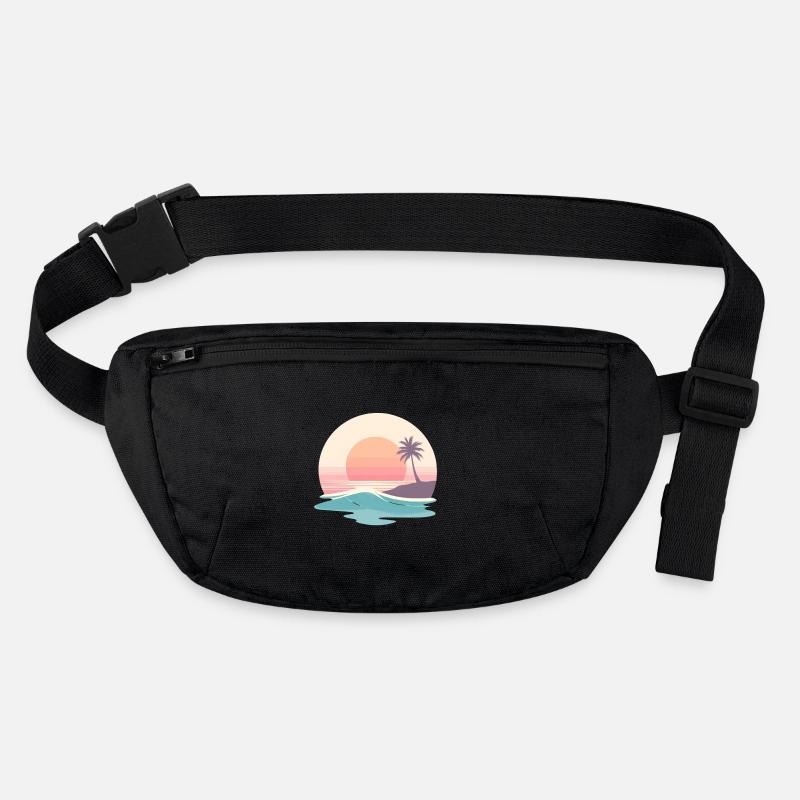 Plage rétro du coucher de soleil & palmier - Sac banane recyclé Stanley/Stella - noir