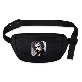 Fille gothique cool aux lèvres rouges - Sac banane recyclé Stanley/Stella - noir - Devant