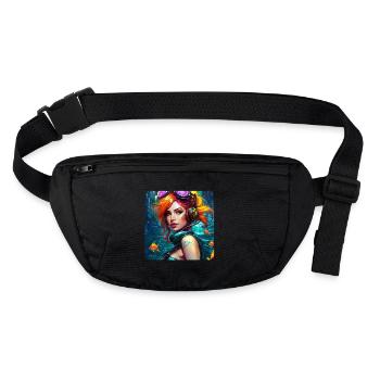 Fille cyberpunk cool avec des écouteurs et du poisson - Sac banane recyclé Stanley/Stella - noir - Devant