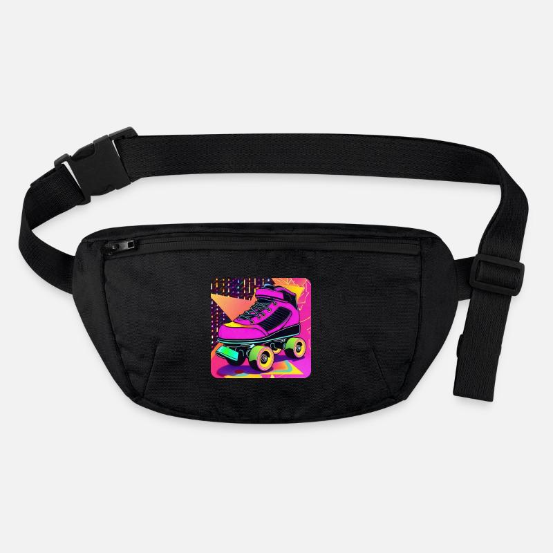 Bunter Disco Rollschuhe im Retro Style - Stanley/Stella recycelte Gürteltasche - Schwarz