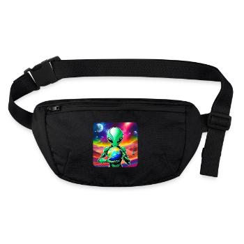 Cool alien with planet in his hands - Stanley/Stella recycled Hip Bag  - black - Front