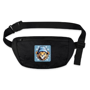Lion mignon avec chapeau d’hiver et flocons de neige - Sac banane recyclé Stanley/Stella - noir - Devant