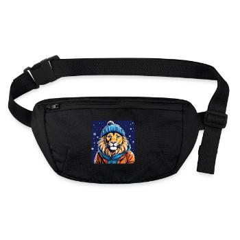 Lion cool avec chapeau d’hiver et neige - Sac banane recyclé Stanley/Stella - noir - Devant