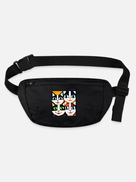 Funny geometric cat face with big eyes - Stanley/Stella recycled Hip Bag  - black - Front