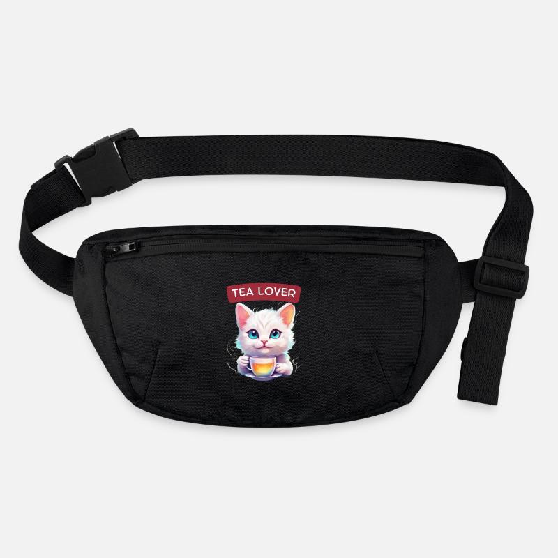 Katze mit Tee - Stanley/Stella recycelte Gürteltasche - Schwarz