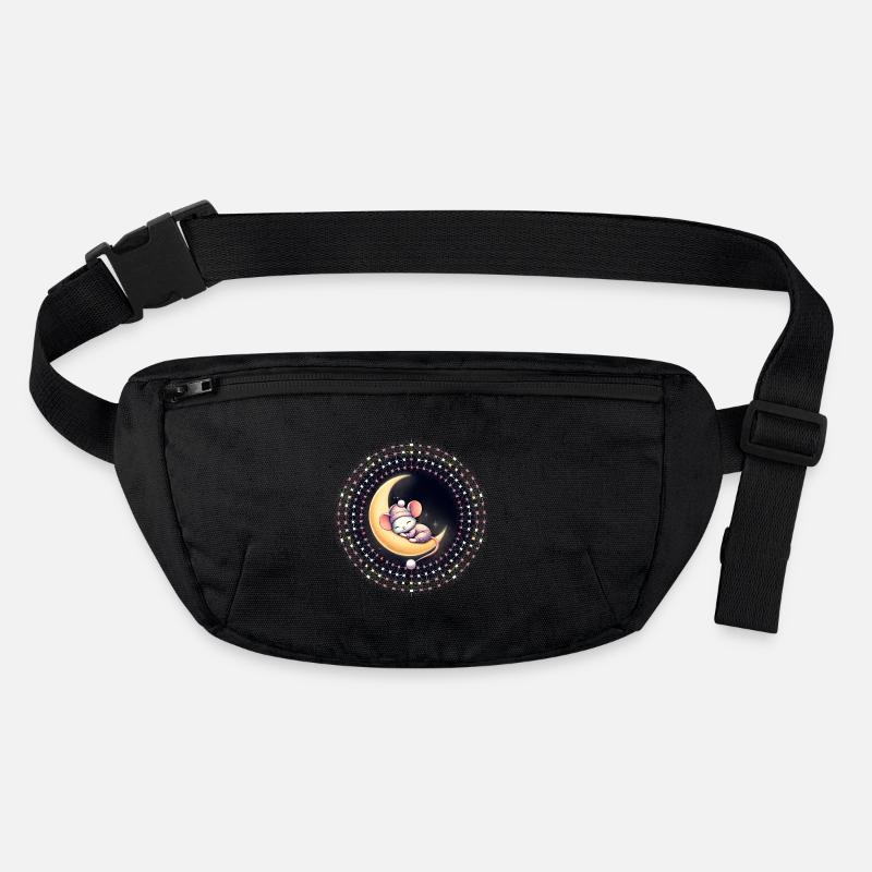 peacefully sleeping mouse, on a crescent moon Stanley/Stella recycled Hip Bag 