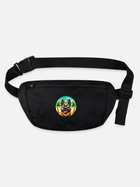 German Shepherd Dog Breed Cartoon Sunglasses Beach - Stanley/Stella recycled Hip Bag  - black - Front